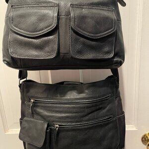 2 Vintage Fossil Black Leather Bags Purses